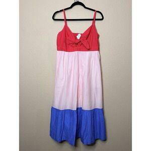 J.Crew Re-Imagined Colorblock Tie-Front Midi Dress Red Pink Blue NEW Size 12